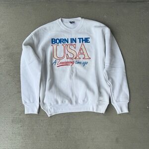 Vintage 80s Lee Born In The USA Graphic Sweatshirt White XL Made In USA